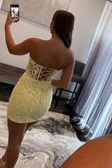 Yellow Sweetheart Tulle Lace Short Prom Dress Homecoming dress HD0139