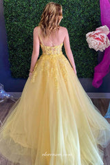 Yellow Tulle Applique One Shoulder Prom Dresses For Teens ,CP0842