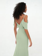 Spaghetti Straps Cloumn Dresses with Slit-Dusty Sage