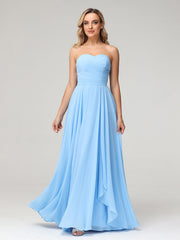 Strapless Sweetheart Neck Chiffon Long Dresses-Blue