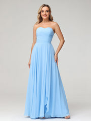 Strapless Sweetheart Neck Chiffon Long Dresses-Blue