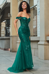 Aimishang Mermaid Prom Dress Off The Shoulder Applique with Slit Charming Evening Party Dress
