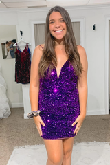 Sheath Royal Blue Sequins Short Homecoming Dress with Criss Cross Back SH698