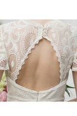 Short Sleeves Floor-length Lace Wedding Dresses