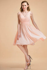 A-line V-neck Knee-length Chiffon Bridesmaid Dress