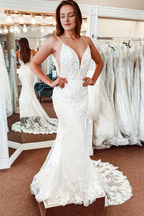 Aimishang Elegant Ivory Lace A-Line Detachable Long Sleeves Corset Long Wedding Dress