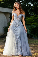 Aimishang Elegant Prom Dresses Off Shoulder Applique A-Line Tulle Dress Evening Dress