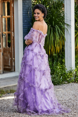 Aimishang Elegant Prom Dresses Open Back Ruffle Ruched Tulle Gown Evening Dress