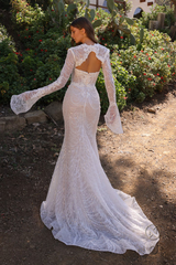 Aimishang Elegant Beaded Satin Fitted Strapless Slit Gown Wedding Dresses