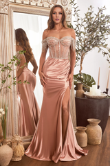 Aimishang Fashion Evening Dress Beaded Off Shoulder Satin Slit Gown Prom Dresses
