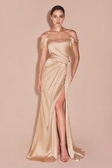 Aimishang Elegant Evening Dress Satin Fitted Off Shoulder Slit Gown Prom Dresses