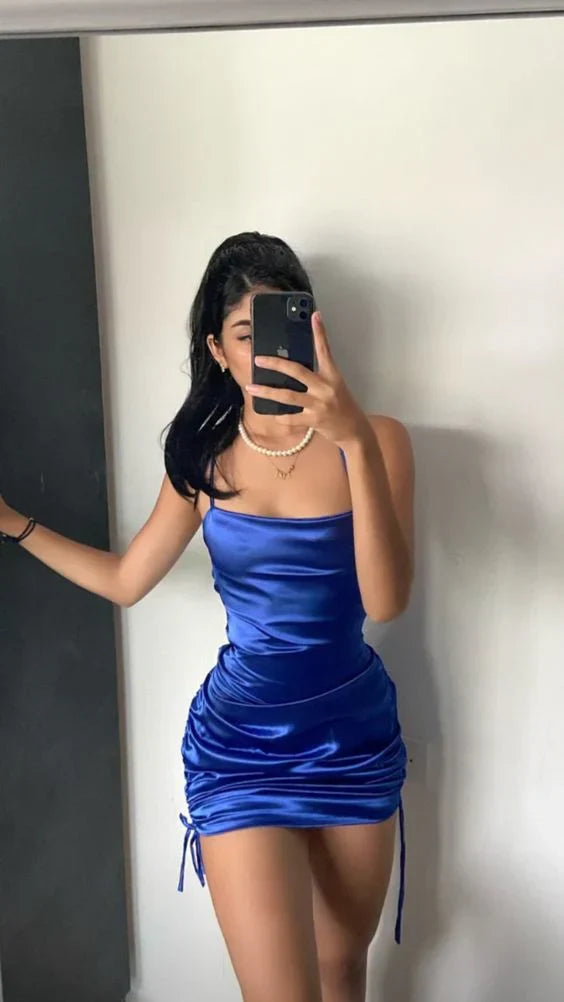 Aimishang Elegant Formal Women's Dresses Spaghetti Straps Blue Short Party Dress Homecoming Dress