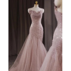 Aimishang Elegant Dresses Gowns Evening Dresses Pink Shiny Tulle Mermaid Prom Dress Fairy Formal Evening Dress