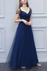 A-shaped V-neck long sheer bridesmaid dress