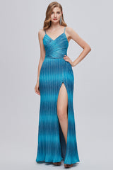 Ombre Grey Ruched Long Prom Dress with Slit