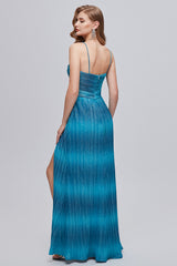 Ombre Grey Ruched Long Prom Dress with Slit