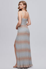 Ombre Blue Spaghetti Straps Ruched Formal Dress with Slit