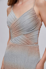 Ombre Blue Spaghetti Straps Ruched Formal Dress with Slit