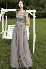 Appliques Grey Prom Dress