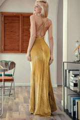 Golden Velvet Evening Party Dress