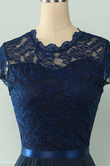 Navy Midi Lace Wedding Party Dress