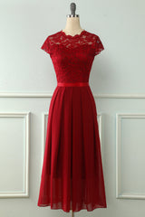 Navy Midi Lace Wedding Party Dress
