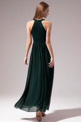 Halter Long Lace Bridesmaid Dress
