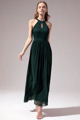 Halter Long Lace Bridesmaid Dress