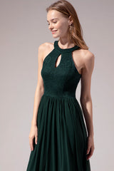 Halter Long Lace Bridesmaid Dress