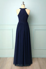 Halter Long Lace Bridesmaid Dress