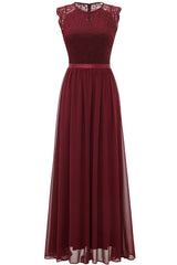 Burgundy Lace Formal Party Dress