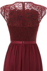 Burgundy Lace Formal Party Dress