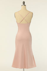 Sheath Spaghetti Straps Blush Bridesmaid Dress