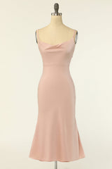 Sheath Spaghetti Straps Blush Bridesmaid Dress
