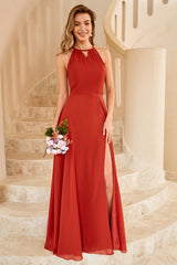 Sky Blue Long Chiffon Bridesmaid Dress with Slit