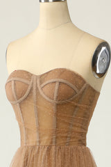 Khaki Polka Dots Corset Prom Dress