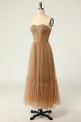 Khaki Polka Dots Corset Prom Dress