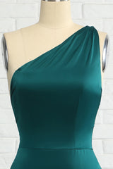 Mermaid One Shoulder Dark Green Long Bridesmaid Dress