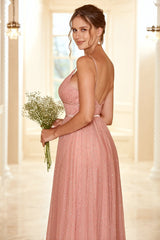 A Line Long Bridesmaid Dress with Ruffles
