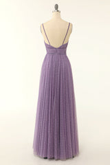 A Line Spaghetti Straps Bridesmaid Dress with Ruffles