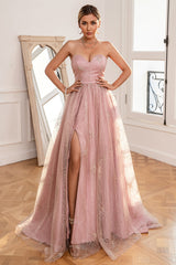 Glitter Blush Long Prom Dress with Slit