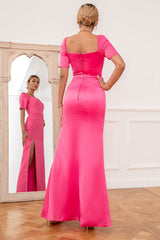 Sheath Sweetheart Fuchsia Long Prom Dress with Split Front