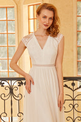 Blush V Neck Lace Bridesmaid Dress