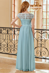 Elegant White Long Lace Dress with Cap Sleeves