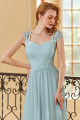 Elegant White Long Lace Dress with Cap Sleeves