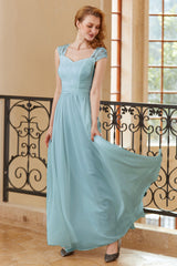 Elegant White Long Lace Dress with Cap Sleeves