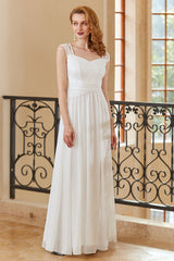 Elegant A Line Sweetheart White Long Lace Dress