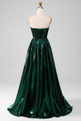 Glitter Dark Green Corset Metallic Long Prom Dress