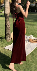 Elegant Sweetheart Spaghetti Straps Long Evening Dress Velvet Prom Dress SH749