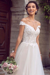 Sexy Floor Length Off the Shoulder Lace Ivory Wedding Gowns